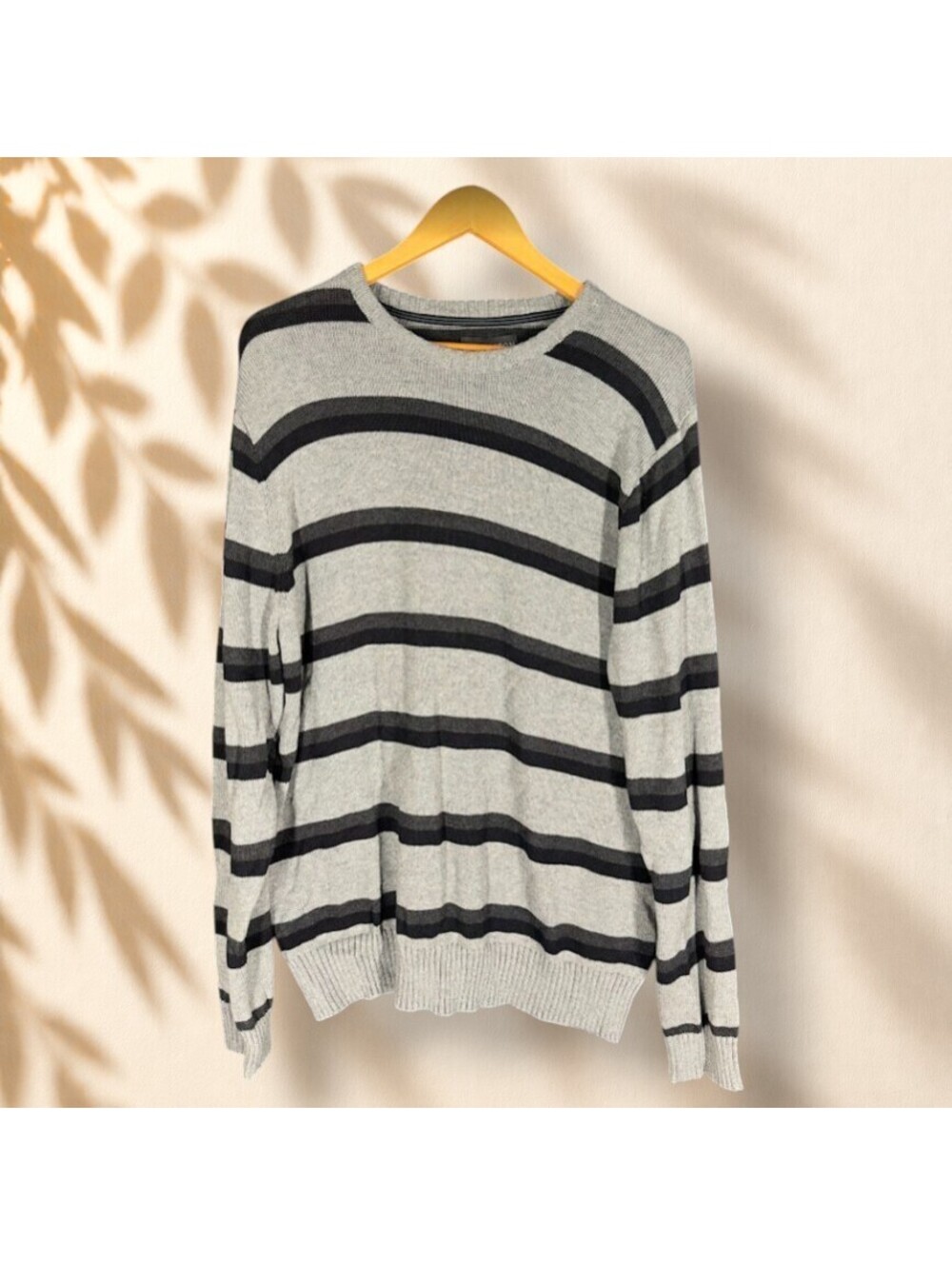 Covington Sweater Pullover Women L Large Gray Striped Knit Long Sleeve Soft Cozy